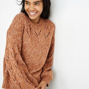 Madewell - Pointelle Bubble-Sleeve Pullover Sweater - Size S - Orange/Rust